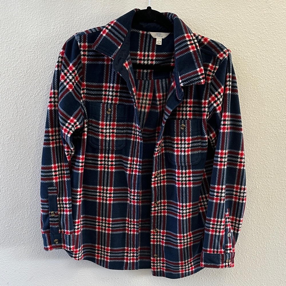 Time and Tru Navy and Red Plaid Teddy Jacket
